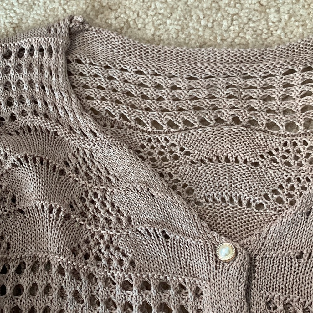 Gorgeous Open Weave Cardigan Sweater Taupe Size Large NWOT - Picture 3 of 4